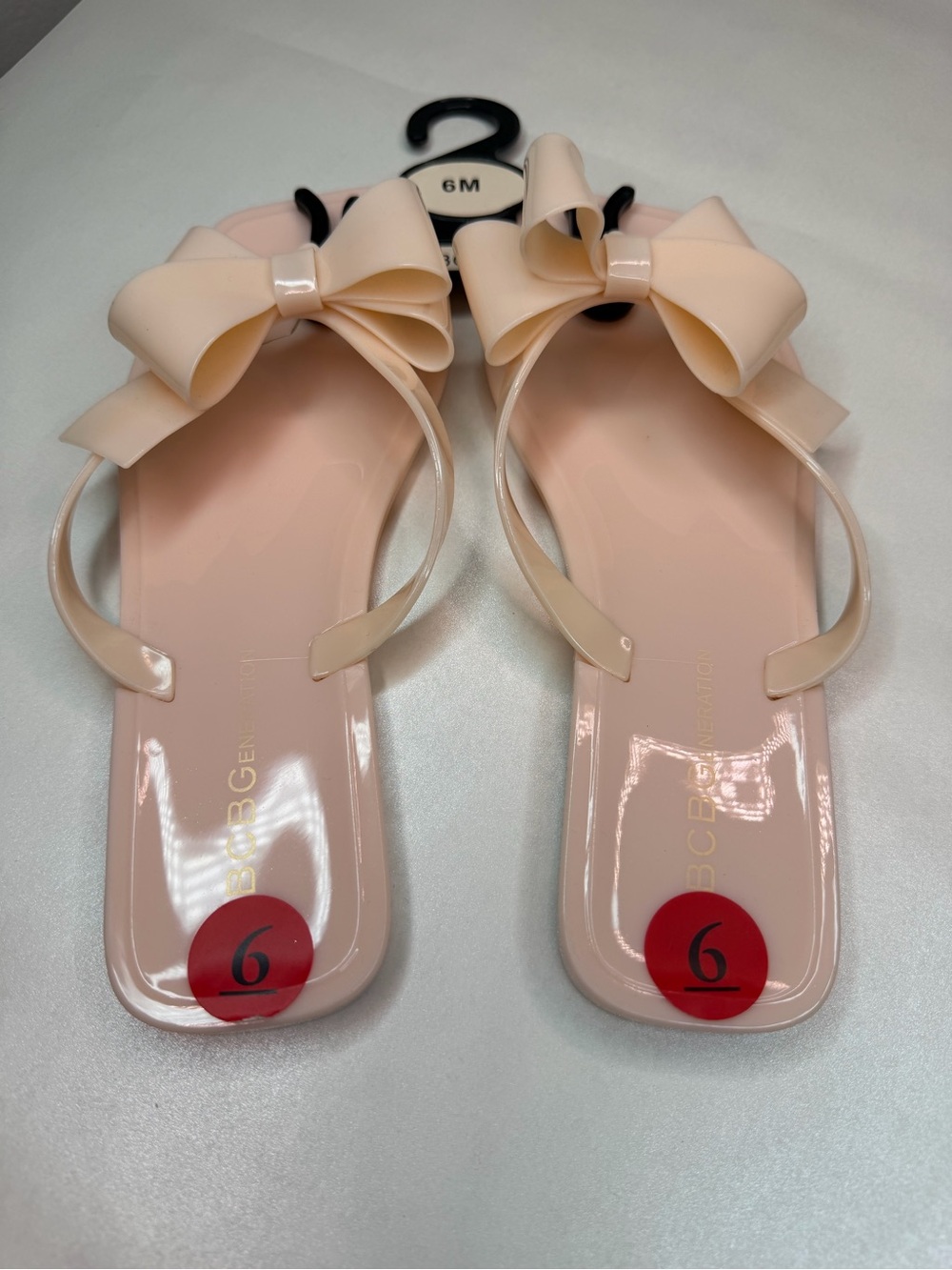 BCBGeneration Pale Pink Bow Jelly Thong Sandals